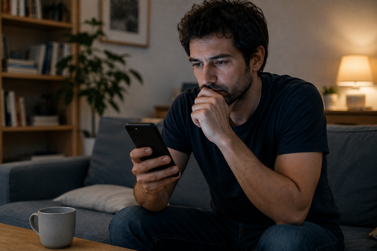 Person waiting for a message reply while observing their emotional reaction with mindfulness